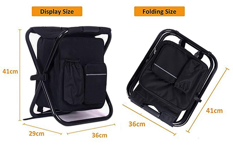 HANERDUN 3 in 1 Backpack Stool Cooler Chair, Foldable Camping Fishing Stool, Portable Backpack Chair for Outdoor Hiking Walking,Black - Image 2